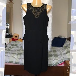 Black Lace cut see through peplum midi dress